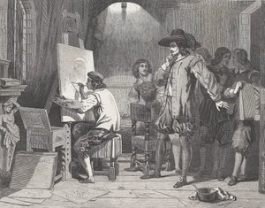 Sebastian Gomezt mestere, Murillo fedezte fel, Munka közben, az Illustrated L...-ből, 1848. április 29. alkotó: Walter George Mason