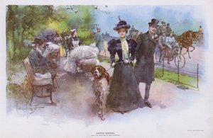 Húsvét reggel: nő sétáló kutyájával (színes litho) alkotó: Walter Granville Smith