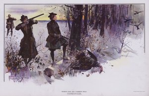 Woman Fair és Turkeys Wild: vadászat vadpulykákra (színes litho)