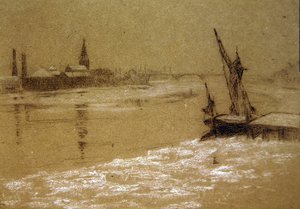 A Temze télen (fekete-fehér kréta, papír) alkotó: Walter Greaves