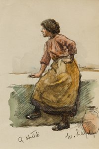 Tanulmány egy lányról a kikötő falán (wc papíron) alkotó: Walter Langley