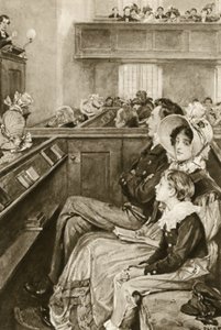 John Ruskin fiúként a prédikátort figyeli alkotó: Walter Paget