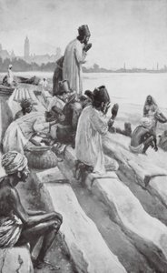 Parszik imádják a felkelő Napot a bombayi tengerparton (lithó) alkotó: Walter Paget