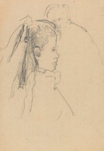 Egy lány feje és mellszobra profilban jobbra, férfi feje, teljesen elöl, hátul (grafit papíron) alkotó: Walter Richard Sickert