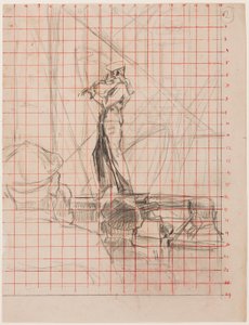 A hegedűs, 192223 (ceruza papíron, piros tintával négyzet alakú áthelyezéshez) alkotó: Walter Richard Sickert