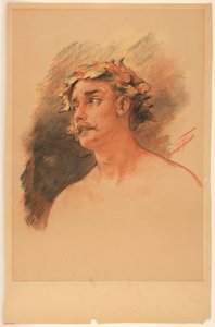 Szőlőkoszorúval koronázott férfi mellszobra alkotó: Walter Shirlaw
