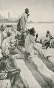 Parsis imádja a felkelő napot a tengerparton, Bombayben alkotó: Walter Stanley Paget