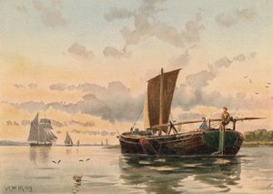 A Medwayen felfelé haladó uszály (színes litográfia) alkotó: Walter William May