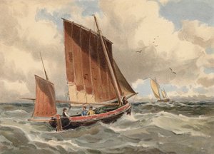 Francia Lugger a tengeren (színes litográfia) alkotó: Walter William May