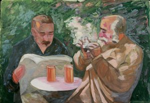 Férfiak a taverna kertjében alkotó: Walther Gamerith