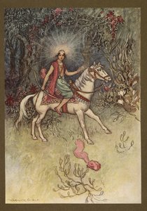 24. tábla: "A Holdhoz hasonló erős fény ragyogott a homlokán", a Folk-Tales of Bengal ... 32 színes illusztrációval Warwick Goble-tól (Edition de luxe)