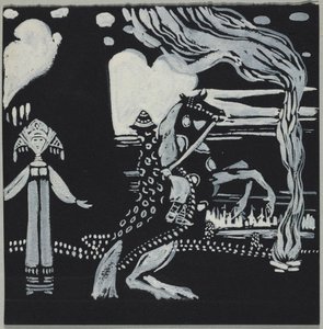 Láng, hölgy és lovas fantáziaviseletben alkotó: Wassily Kandinsky