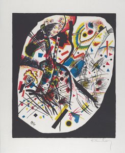 Kleine Welten III (Kis Világok III.), 1922 (vörös, kék, sárga és fekete litográfia) alkotó: Wassily Kandinsky