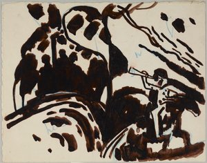 Táj egy trombitát fújó lovassal alkotó: Wassily Kandinsky