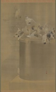 Galambok a Senjodzsiban (Asakusa Kannon Temple) Meiji Era, 1877 (tinta és szín selyemen) alkotó: Watanabe Seitei