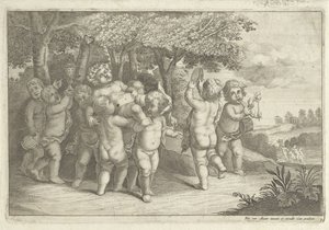 A zenélő és táncoló fiúk bacchant viselnek alkotó: Wenceslaus Hollar (rejected attribution)