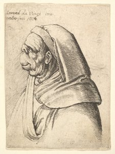 Kis felhajtott orrú, nagyon magas felső ajakú, csuklyát viselő férfi mellszobra, profil..., 1666. alkotó: Wenceslaus Hollar