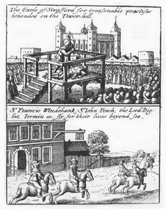 Stafford grófját lefejezték a Tower Hillen; Sir Francis Windebank, Sir John Finch és Lord Digby elmenekül Angliából alkotó: Wenceslaus Hollar