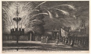 Tűzijáték Hemissemben, 1625-77. alkotó: Wenceslaus Hollar