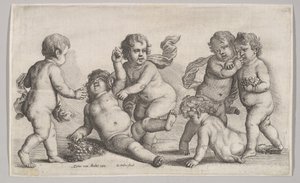 Öt fiú és egy szatír, 1625-77. alkotó: Wenceslaus Hollar