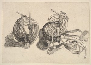 Öt vadászkürt, 1625-77. alkotó: Wenceslaus Hollar