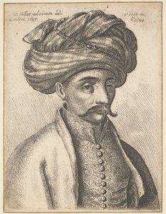 Török férfi feje és válla, bajusszal és nagy turbánnal alkotó: Wenceslaus Hollar