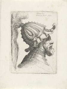 Feje egy férfi tollas sisakos Sisakos fejek Parmigianino felé (sorozat címe) alkotó: Wenceslaus Hollar