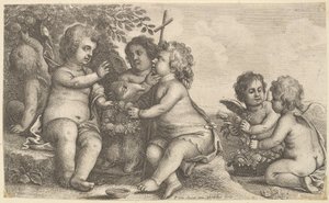 Jézus, Keresztelő Szent János és négy kerub, 1625-77. alkotó: Wenceslaus Hollar