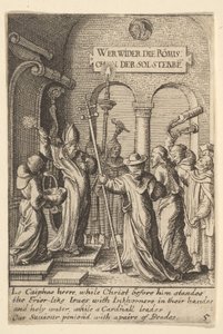 Jézus Kajafás előtt, 1625-77. alkotó: Wenceslaus Hollar