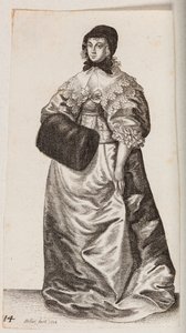 Főkötős nő kézmelegítővel alkotó: Wenceslaus Hollar