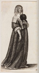 Fátyolos nő, kezében tollas legyezővel alkotó: Wenceslaus Hollar