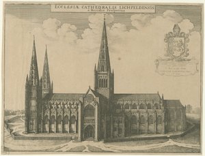 Lichfield katedrális - Déli nézet: metszet alkotó: Wenceslaus Hollar