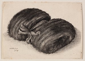 Sötét színű szőrme mandzsetta masnival alkotó: Wenceslaus Hollar