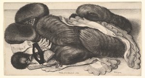 Kézmelegítők és ruhadarabok egy asztalon alkotó: Wenceslaus Hollar