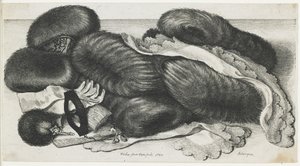 Muffok és ruhadarabok egy asztalon, 1647 alkotó: Wenceslaus Hollar
