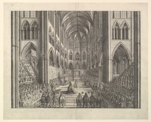 II. Károly király koronázása a Westminster-apátságban, 1661. április 23. (John Ogilby "The Entertainment of...Charles II" című művéből, London, 1662) alkotó: Wenceslaus Hollar