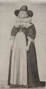 Az angol nők számos szokása, a nemességtől a vidéki nőkig, ahogyan ezekben az időkben vannak: A férfi kalapos és szalagos míder nő alkotó: Wenceslaus Hollar