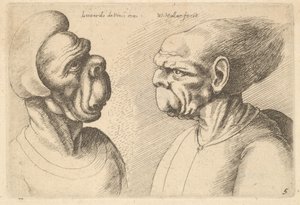 Két deformált fej befelé néz, 1625-77. alkotó: Wenceslaus Hollar