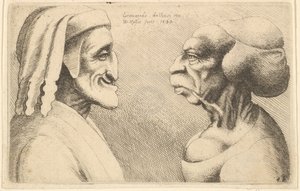 Két deformált fej A bal oldali ábra valószínűleg Dante 1645-ös karikatúrája.