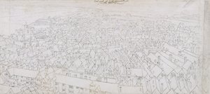 Kilátás Southwark keleti részére Greenwich felé nézve (toll, fekete és barna tinta és ceruza fektetett papíron) alkotó: Wenceslaus Hollar