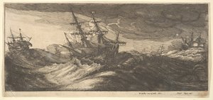 Hadihajó és egy kifolyó bálna, 1665. alkotó: Wenceslaus Hollar