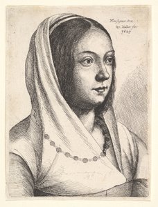 Fiatal nő sállal a fején, Bonsignori után, 1645. alkotó: Wenceslaus Hollar