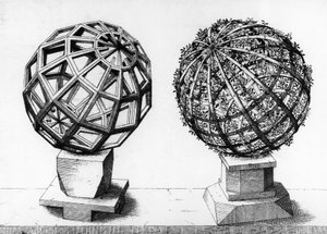 Perspektivikus illusztráció, két gömb, metszet a Perspectiva Corporum Regulariumból, Wentzel Jamnitzer (1508-1585), Nürnberg alkotó: Wenzel I Jamnitzer
