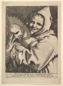Bolond egy lánnyal, aki az ujjain keresztül néz. alkotó: Werner Jacobsz. van den Valckert