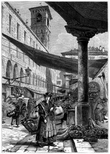 Rialto gyümölcspiac, Velence, Olaszország, 19. század.