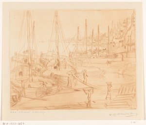 Kikötött hajók a Gangesz partján Benaresben Hajók kirakodása II (eredeti cím) alkotó: Wijnand Otto Jan Nieuwenkamp (signed by artist)
