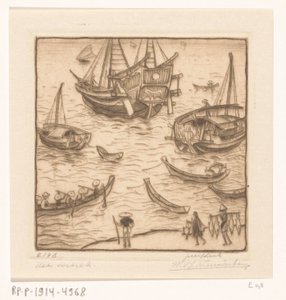 Hajók egy öbölben Lombok keleti partján Az indulás, Lombok (eredeti cím) alkotó: Wijnand Otto Jan Nieuwenkamp (signed by artist)
