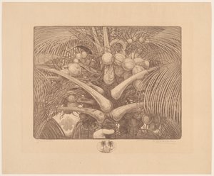 Egy kókuszfa teteje Tropenweelde (eredeti cím a tárgyon) alkotó: Wijnand Otto Jan Nieuwenkamp (signed by artist)