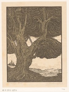 Waringin faházzal Bali déli részén Az őrház, Dél-Bali (eredeti cím) Bali tájkép (cím a tárgyon) alkotó: Wijnand Otto Jan Nieuwenkamp (signed by artist)