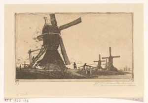 Wipmolens a Vlistán Haastrecht és Schoonhoven között Vízimalmok Gouda közelében (eredeti cím) alkotó: Wijnand Otto Jan Nieuwenkamp (signed by artist)